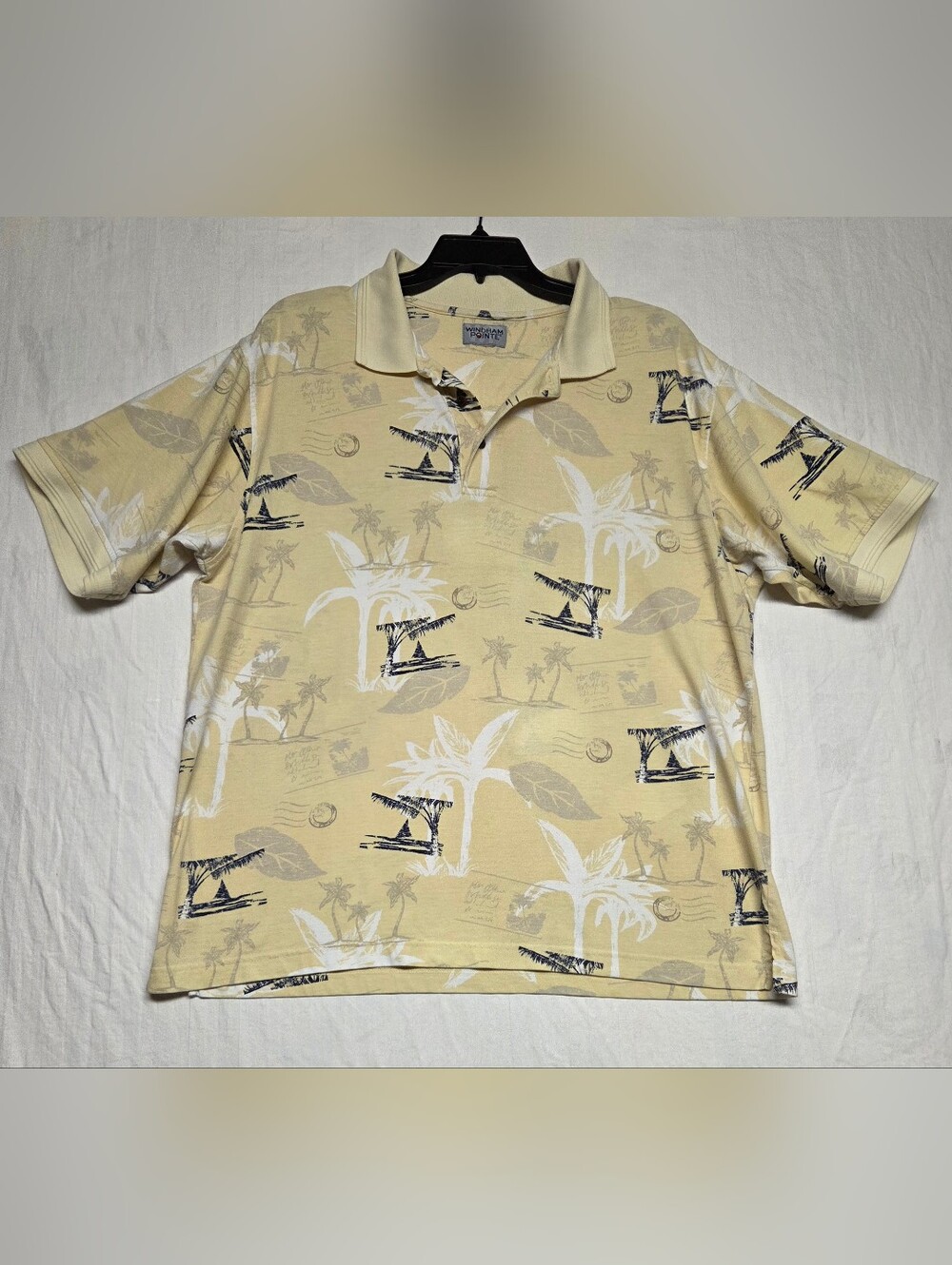 Men's Light Yellow Palm-Print Polo Shirt